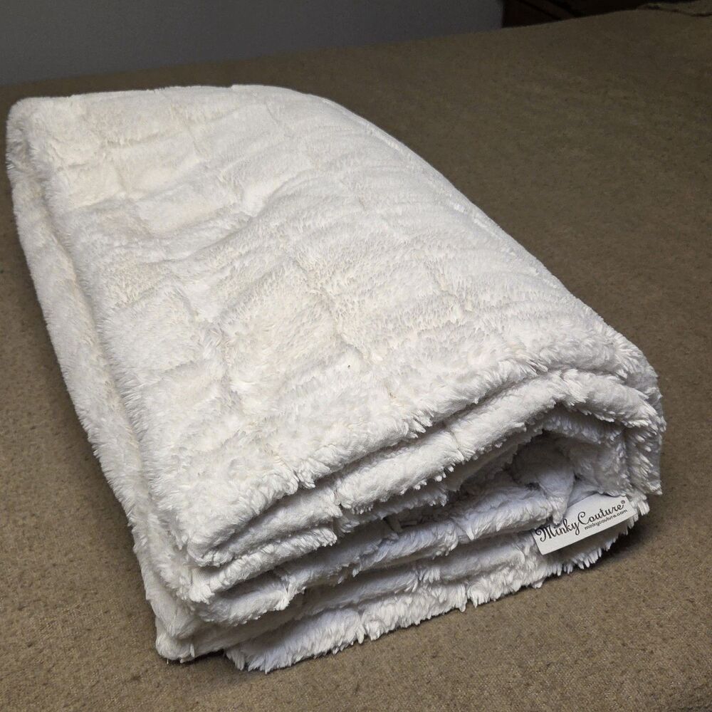 Minky Couture 60”By 50” Inch Cream White Soft Faux Mink Blanket Cozy Luxury-READ